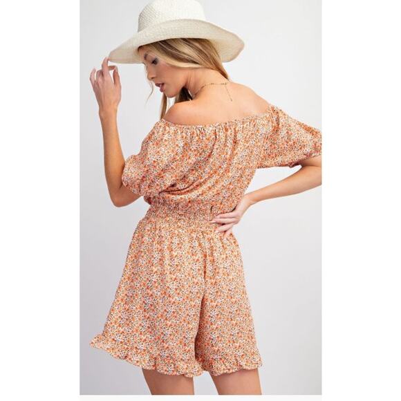 Easel EB50359 Small Printed Wool Ruffle Romper - Orange Blossom - Picture 2 of 3